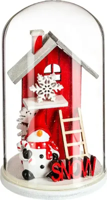 Obrázok produktu pre Sklenená kupola s dreveným vianočným domčekom, 12 cm