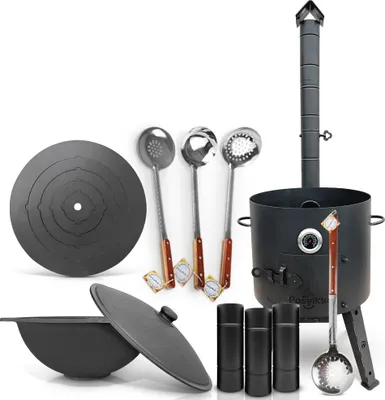 Produktbild von Gusseisen Kazan 16 L Deckel Utschak Uchag Feuerofen 44cm Herdplatte Schaumlöffel