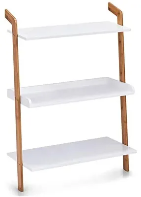 Leiterregal mit 3 Ablagen, Bambus/MDF, weiß, 60x30x84 cm