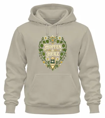 Produktbild von Hopfen & Herz Edelweiss Bierkrug Trachtenshirt Lederhose Hoodie Kapuzenpullover, Natur, L