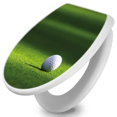 Produktbild von banjado Toilettendeckel mit Absenkautomatik 37,3x45x5cm -Einsamer Golfball - WC Brille Soft Close - hygienischer Toilettendeckel/Klodeckel Duroplast mit Edelstahl Scharnieren - einfache Montage [TDW 10740]