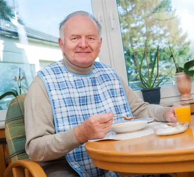 Produktbild von Essschürze Speiseschürze abwaschbar Lätzchen für Erwachsene Seniorenlatz Latz blau kariert