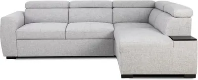 Image de Canapé d'angle réversible et transformable - 4/5 places - KELIO - Tissu gris - 3 appuie-têtes réglables - 245 x 184 x 77/87 cm