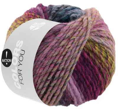 Produktbild von Lana Grossa COLORS FOR YOU 50 g voluminöses Dochtgarn mit Farbverlauf 90 m Farbe 152 - Blauviolett/Fuchsia/Türkis/Nachtblau/Senfgelb/Braun/...