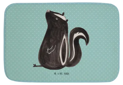 Produktbild von Mr. & Mrs. Panda Badezimmerteppich Stinktier Sitzen - Türkis Pastell - Geschenk, Badematte, Badteppich, Spruch, Raubtier, duschmatte, Büro, Skunk, Wildtier, Duschvorleger