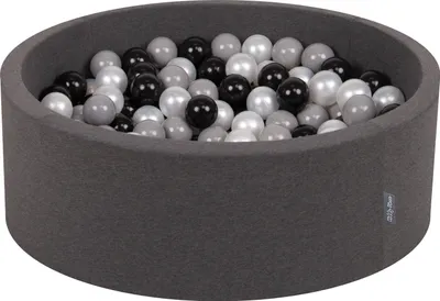 Produktbild von KiddyMoon bällebad 90x30cm/300 bälle ∅ 7cm bällepool mit bunten bällen für babys kinder rund, dunkelgrau:schwarz/grau/perle