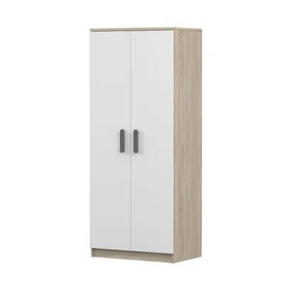 Produktbild von Drehtürenschrank JONAS 06 – Kinderschrank 80 cm Sonoma/Weiß mit grauen Griffen