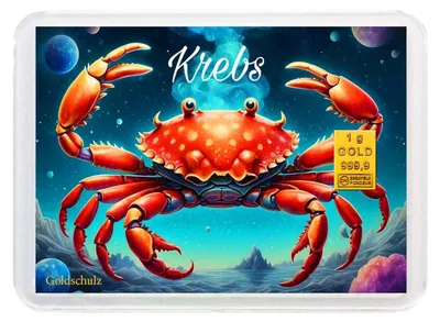 Produktbild von Grußkarte Sternzeichen Krebs Goldbarren 1g 1 Gramm Motivbox - Geschenk + Echtheitszertifikat