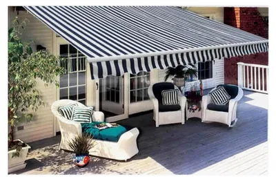 Produktbild von Gelenkarmmarkise Handbetrieben 300 cm Blau/Weiß für Balkon und Terrasse