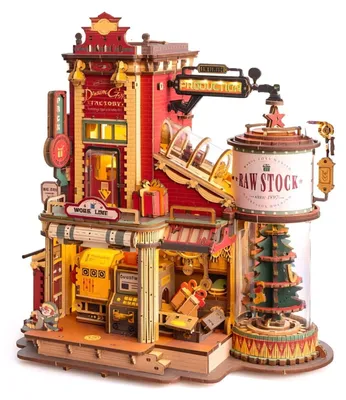 Produktbild von Robotime Holz-Musikbox Weihnachts-Geschenkfabrik 3D-Puzzle LED