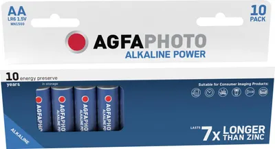 Produktbild von AgfaPhoto 110-803951, Einwegbatterie, AA, Alkali, 1,5 V, 10 Stück(e), Blau, Grau