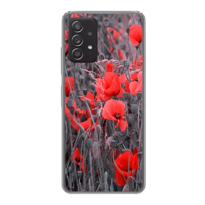Produktbild von MuchoWow® Handyhülle Schutzhülle Hülle für Samsung galaxy a73 Rote Mohnblumen in einem Schwarz-Weiß-Bild Silikon Softcase Handy Hülle - Handyhülle