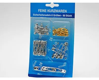 Obrázok produktu pre 90 bezpečnostných špendlíkov, 5 veľkostí, oceľ,
