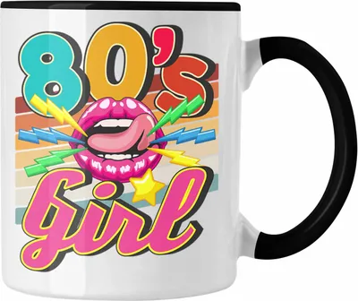 Produktbild von Trendation - 80er Jahre Girl Tasse Geschenk 80. Jahre Geschenkdidee Errinerrung (Schwarz)