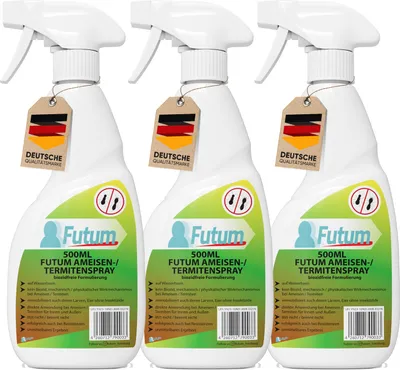 Produktbild von FUTUM 3x500ml Ameisenspray | Biozidfreies Ameisenmittel | auf Wasserbasis gegen Ameisen, Termiten, Larven & Eier