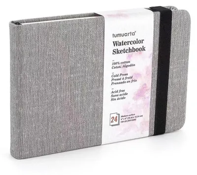 Produktbild von Aquarell Skizzenbuch 300 GSM 100% Baumwolle 10x15 cm 24 Blatt Feinkorn Säurefrei Grau