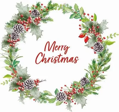 Produktbild von 20 Servietten Weihnachtskranz weiss - Frohe Weihnachten im Winterkranz 33x33cm