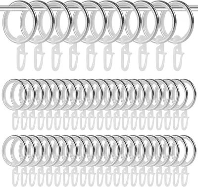 Produktbild von PromoHome® Gardinenringe mit Haken – 50 Stück Metall + Kunststoff – Innendurchmesser 27 mm – Geräuscharm – Für Gardinenstangen – Silber