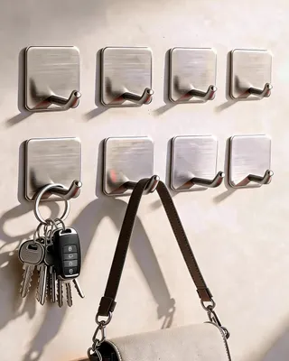 Selbstklebende Wandhaken aus Edelstahl, Silber, 8 Stück