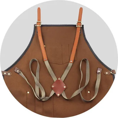 Produktbild von Kochschürze für Männer und Frauen, wasserdichtes Kunstleder mit Taschen, überkreuzte Träger, Küche, Grillen, Kochen, Friseur, Barista, Handarbeit