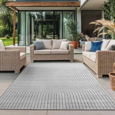Produktbild von Teppich für drinnen und draußen, geeignet für Wohnzimmer, Schlafzimmer, Wintergarten, Kurzflor, grau, Hoch-Tief-Effekt, weich 80 x 250 cm