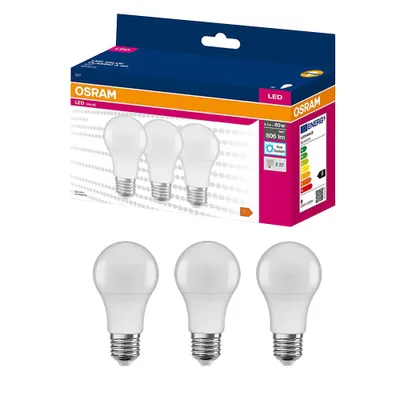 Produktbild von 3 x Osram LED A60 Birnen 8,5W = 60W E27 matt 806lm kaltweiß 6500K Tageslicht