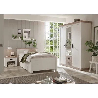 Produktbild von Schlafzimmer Set 3-tlg. FERNA-61 in Pinie weiß Nb. mit Absetzungen in Pinie dunkel Nb.
