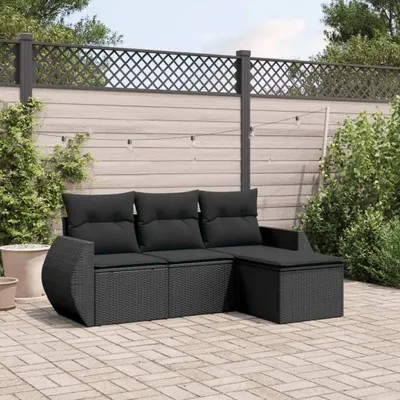 Produktbild von 4-tlg. Garten-Sofagarnitur mit Kissen Schwarz Poly Rattan 3253602