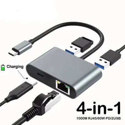 Produktbild von 4-in-1 USB C Dockingstation mit RJ45, PD 60W und USB Hub