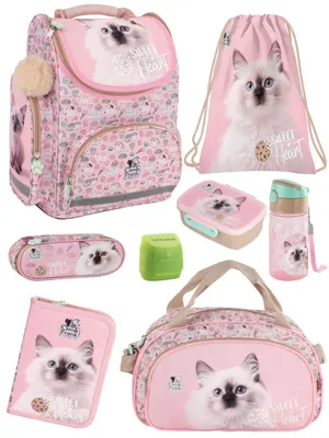 Produktbild von Mädchen Schulranzen 1. Klasse KATZE SWEET HEART Schultasche im Set 8-tlg. mit Lunch-Set und Sporttasche
