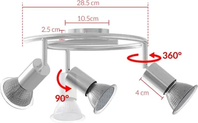 Immagine prodotto di Plafoniera con 3 faretti LED orientabili, 300 lumen ciascuno