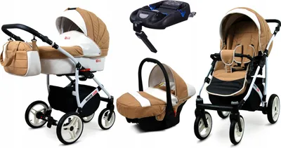 Produktbild von BabyLux® White Lux | 4in1 Kinderwagen Set | Sand | Kombikinderwagen | Kinderwagenset | Basisstation + Buggy + Babywanne + Autositz
