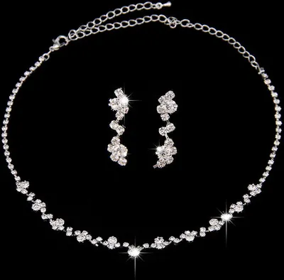 Produktbild von Set Braut Schmuck Schmuckset Collier Kette Ohrringe Kristall Hochzeit