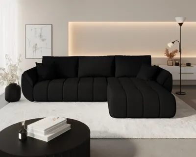 Produktbild von Ecksofa Schlafsofa MISATO Stoff Wind Schwarz Ottomane Rechts