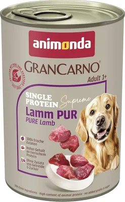 Produktbild von animonda GranCarno Hunde Nassfutter Single Protein Lamm pur (6 x 400g), getreidefreies Hundenassfutter ohne Zucker, für ausgewachsene Hunde, mit frischem Lammfleisch und -Innereien