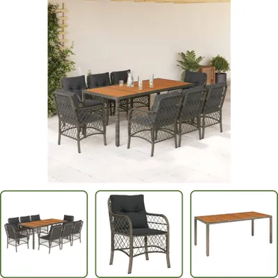 Produktbild von The Living Store 9-tlg. Garten-Essgruppe mit Kissen Grau Poly Rattan