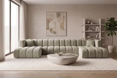 Produktbild von Kaiser Möbel Modulares Ecksofa in U-Form, Velvet-Stoff Riviera, Beige, GRAND U XL, KI-generiertes Bild