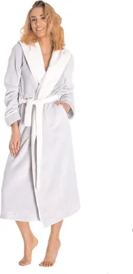 Produktbild von Leverie 611 Damen Bademantel mit bindegürtel und Kapuze, Grau-Weiß Gr. XXL