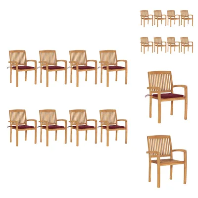 Produktbild von vidaXL Stapelbare Gartenstühle mit Kissen 8 Stk. Massivholz Teak -  Gartenstühle