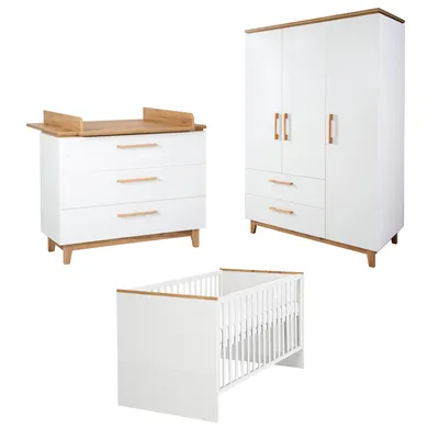 Produktbild von roba Set 'Finn', inkl. Kombi-Bett 70 x 140 cm, Wickelkommode & 3-türigem Schrank, 'Weiß'/'Goldeiche'