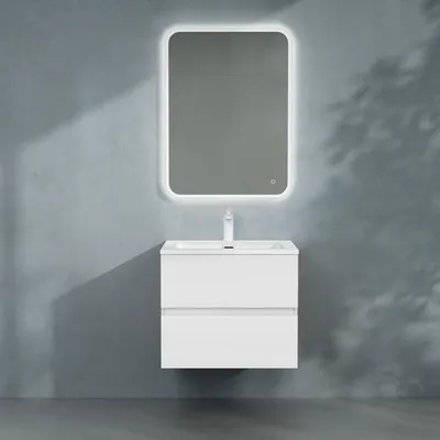 Produktbild von doporro Badmöbel-set Waschbecken-Unterschrank Badezimmer Wandmontage-Unterschrank BTH: 60x48x50 cm in Matt Weiß inkl. Mineralguss-Waschbecken und LED-Spiegel Aqualis
