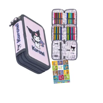 Produktbild von Goldkids - Federmäppchen 3 Fächer - Mäppchen für Mädchen und Jungen - Federmappe 3-Fach Federtasche Gefüllte Schüleretui Schulmäppchen - Kuromi