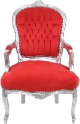 Produktbild von Casa Padrino Barock Salon Stuhl Rot / Silber - Antik Design Möbel