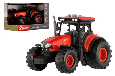 Image de Tracteur Zetor plastique 9x14cm sur volant sur chauve-souris. avec son et lumière dans une boîte 18x12x10,5cm