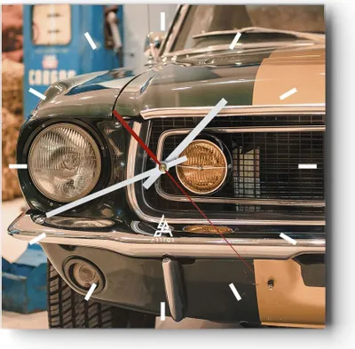 Produktbild von Wanduhr - Quadrat - Glasuhr - Abdeckung Ford Mustang - 40x40cm - Schleichendes Uhrwerk - Lautlos - zum Aufhängen bereit - Dekoration Modern - Wanddekoration aus Glas - C3AC40x40-4480