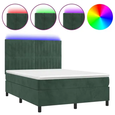 Produktbild von Boxspringbett mit Matratze & LED Dunkelgrün 140x190 cm Samt