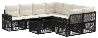 Produktbild von vidaXL Gartensofa-set 9 stk. Schwarz und Cremeweiß Poly-Rattan