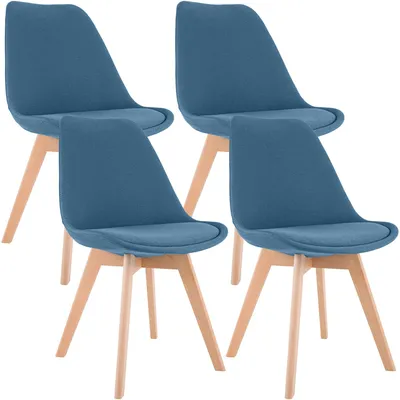 Produktbild von CLP 4er Set Esszimmerstühle Linares gepolstert mit Rückenlehne Buchenholzgestell blau Material Stoff
