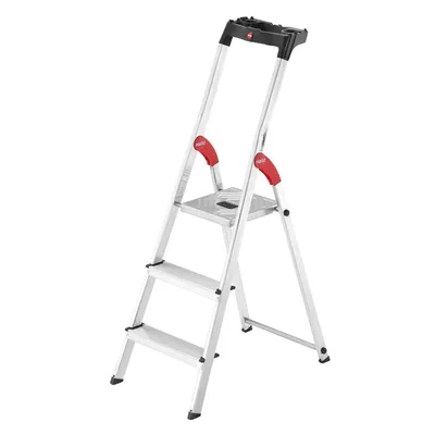 Produktbild von Hailo L60 StandardLine Alu Sicherheits-Stehleiter - klappbare Leiter mit 3 Stufen und Ablageschale - Arbeitshöhe bis 263 cm - Gewicht 3,3 kg - Silber