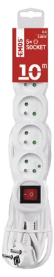 Prodlužovací kabel 10 m / 5 zásuvek / s vypínačem / bílý / PVC / 1,5 mm2
